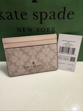 kate spade beige floral logo card holder NWT
